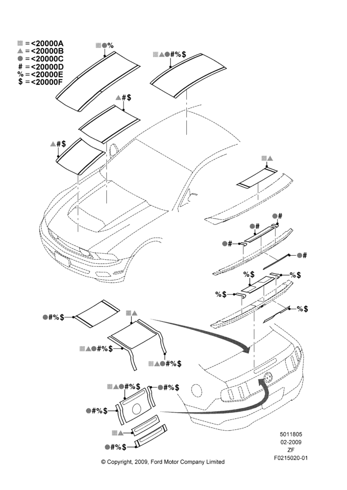 Схема Декоративные наклейки, Base, GT, Accessory, Over Top Racing Stripe Kits - Coupe; 26.02.2009–27.02.2012