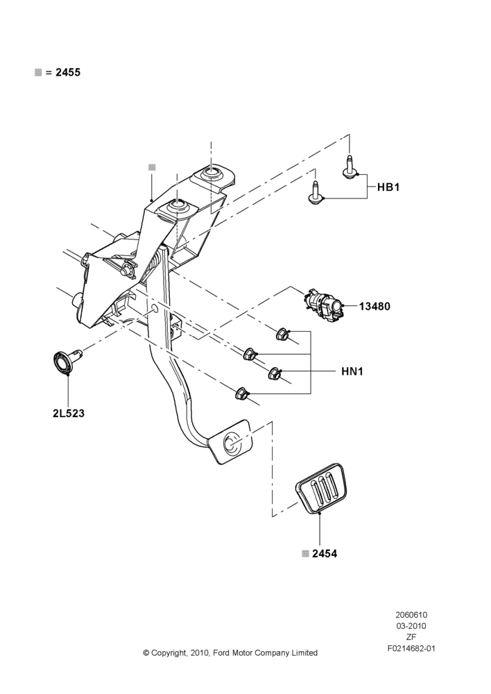 Схема Педали тормоза и сцепления, Automatic Transmission; 22.03.2010–27.06.2014
