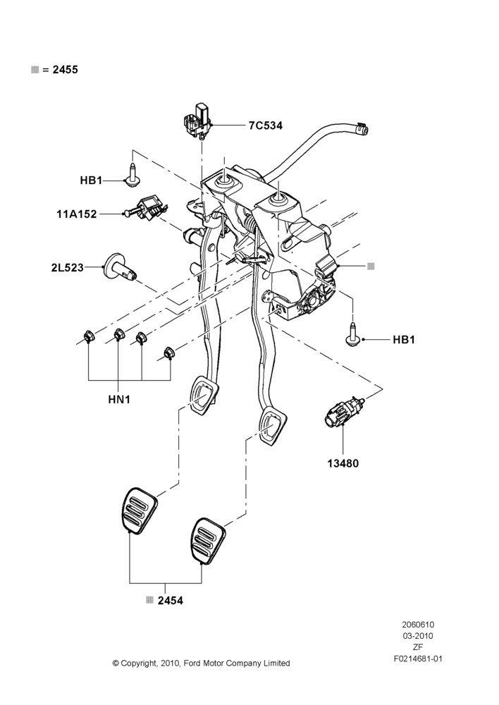 Схема Педали тормоза и сцепления, Manual Transmission, 6 Speed Manual Transmission-MT82; 22.03.2010–27.06.2014