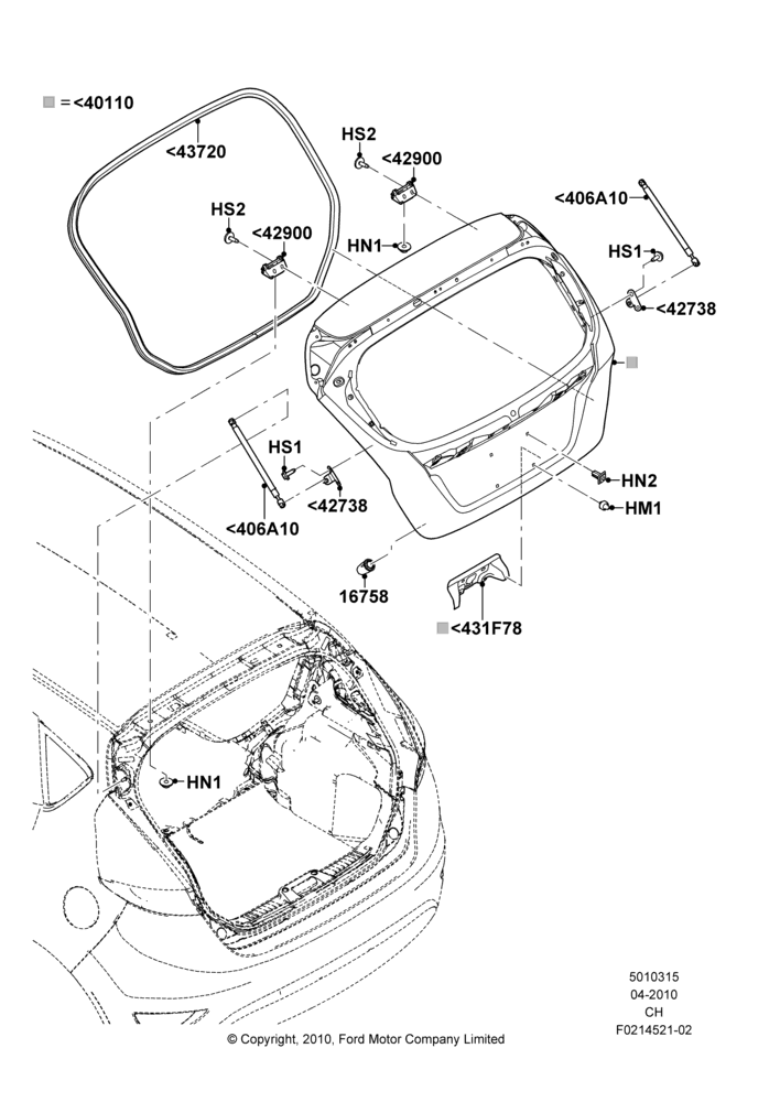 Схема Дверь багажника, 5 Door Sedan; 26.04.2010–27.04.2013