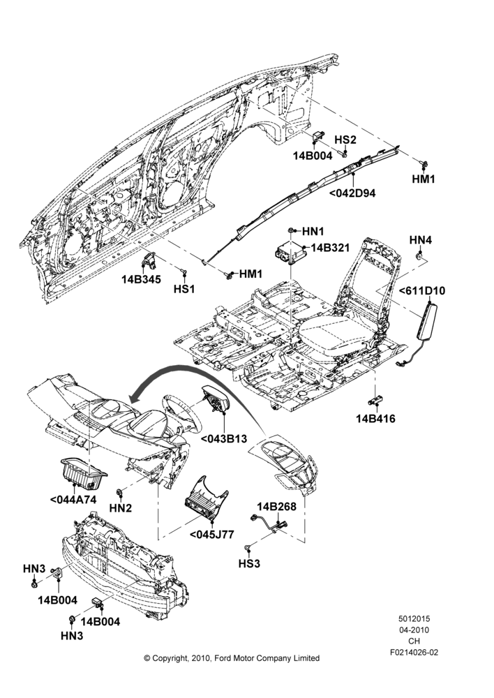 Схема Подушки безопасности (SRS), 4 Door Sedan; 26.04.2010–27.04.2013