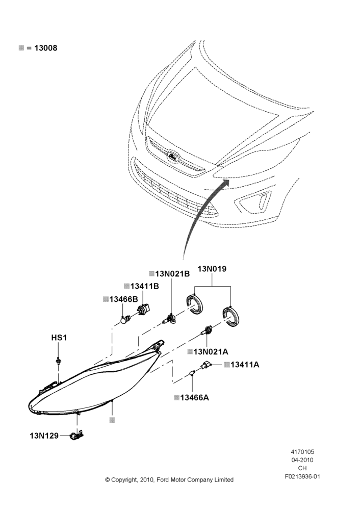 Схема Фары и передние указатели, Less Supplemental Parking Lamps; 26.04.2010–27.04.2013