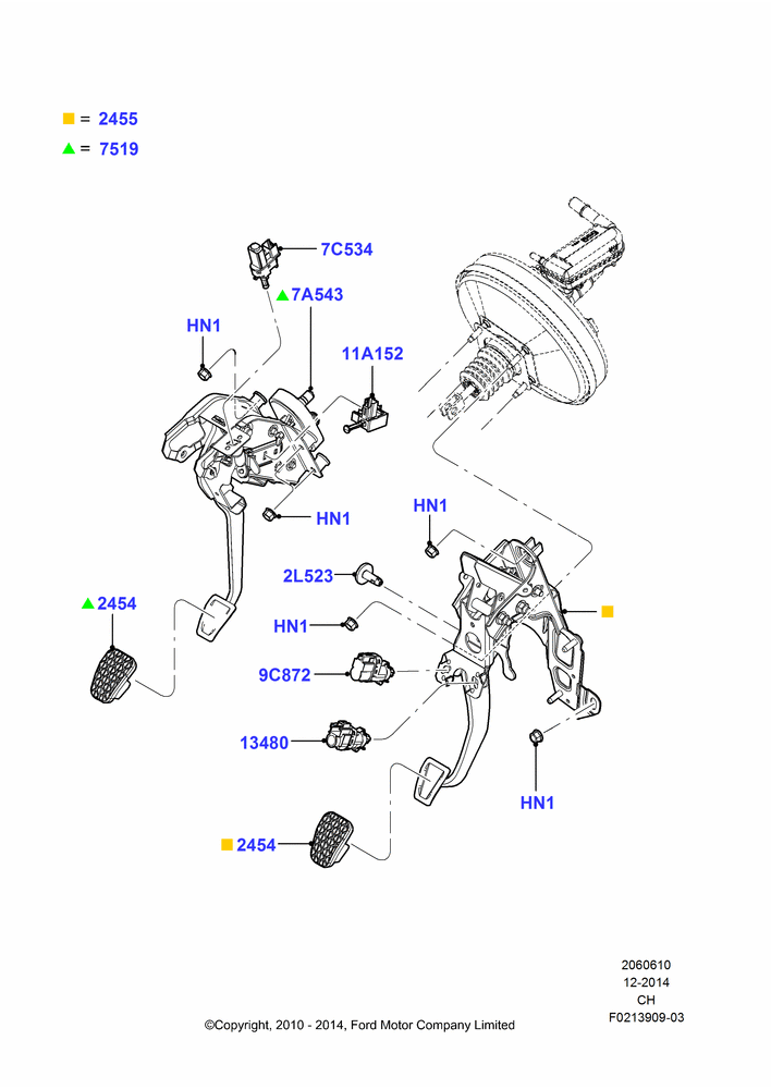 Схема Педали тормоза и сцепления, Manual Transmission; 26.04.2010–27.04.2013