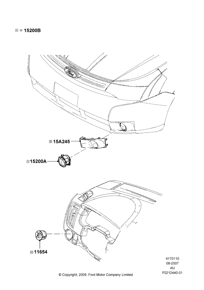 Схема Передние противотуманные фары, Less Front Fog Lamps, Accessory; 27.08.2007–07.12.2010