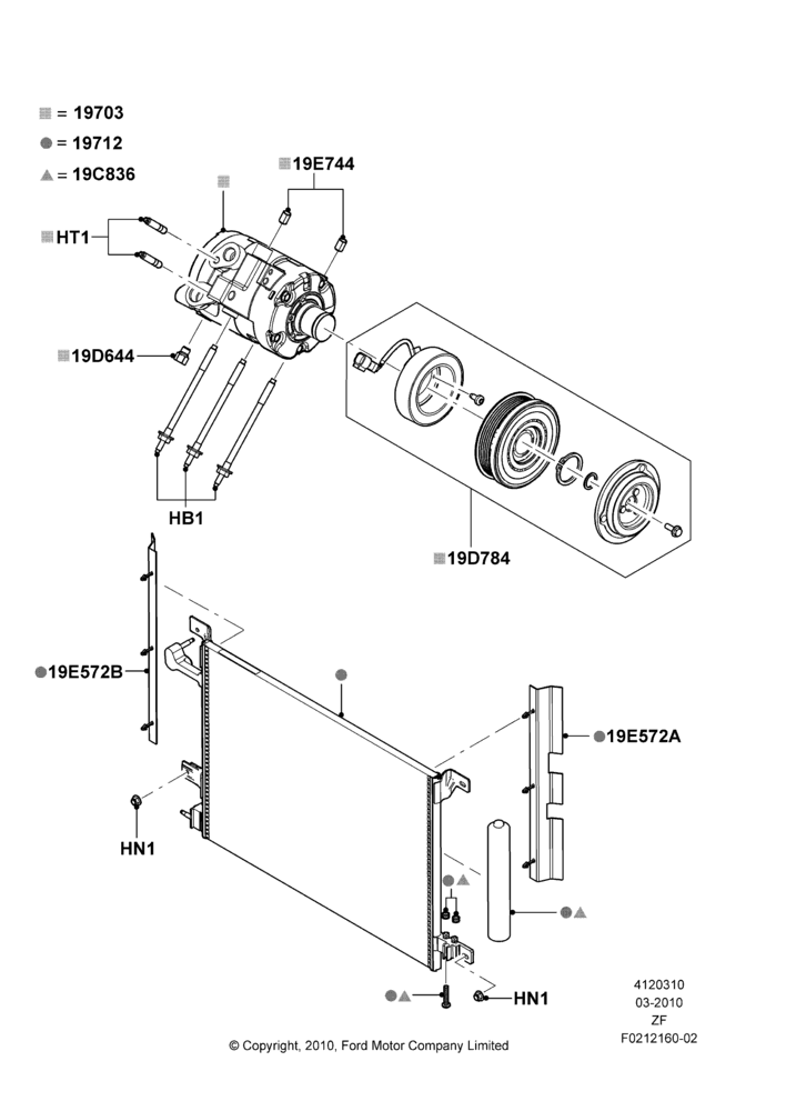 Схема Конденсатор и компрессор кондиционера, MOD 5.0L-4V DOHC SEFI NA; 22.03.2010–27.06.2014