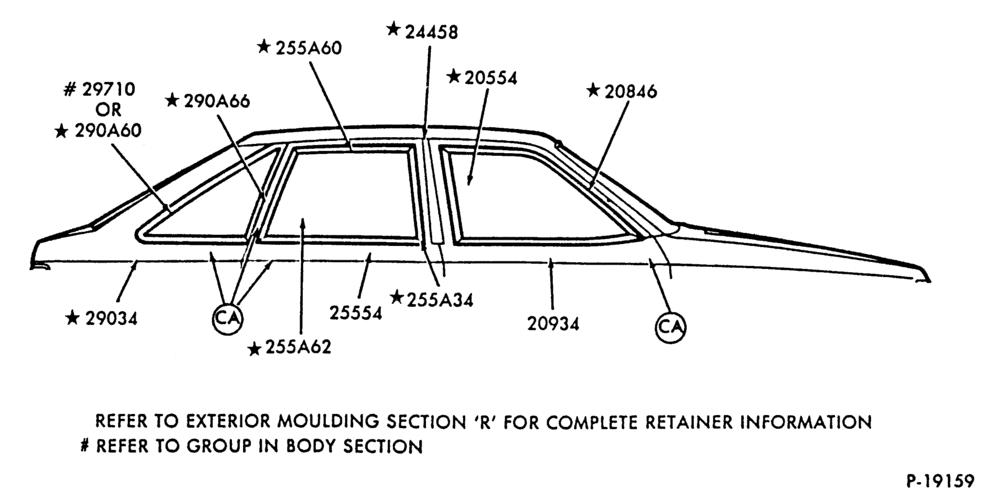 Схема WINDOW AND BELT MOULDINGS - BODY TYPE 58