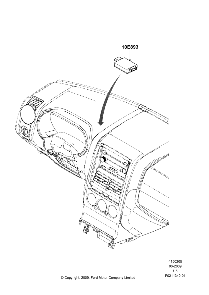 Схема Антенна, Branded AM/FM/MP3/6 CD In Dash, With Dual Media MP3/CD Radio, With Sync; 15.06.2009–16.12.2010