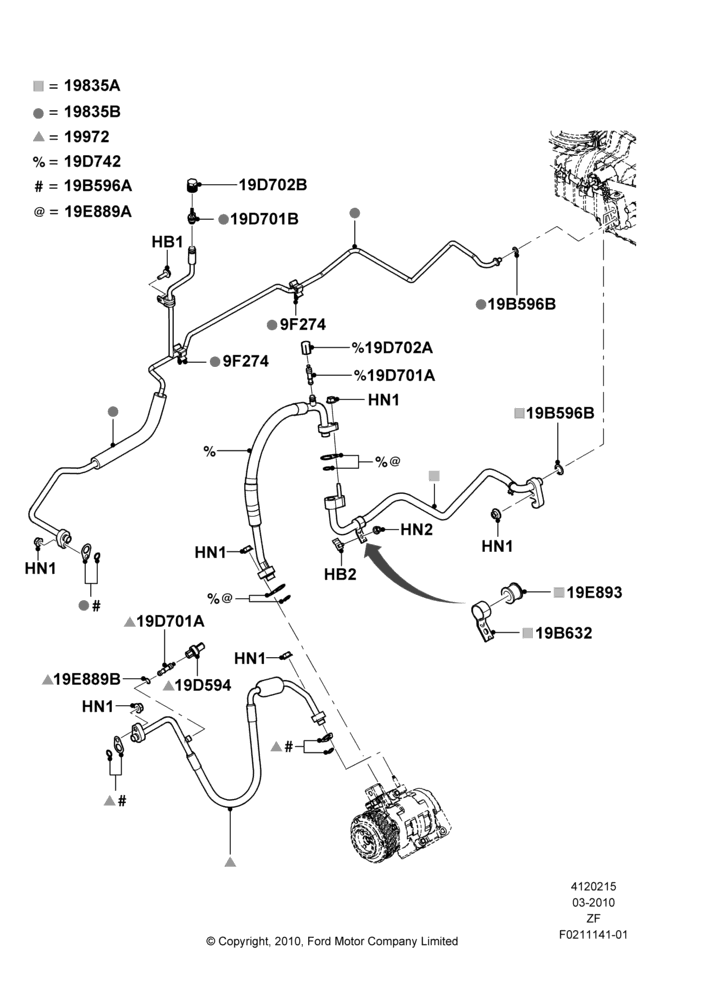 Схема Система кондиционирования, 5.4L 4V DOHC EFI S/C ALUM V8 G; 22.03.2010–30.04.2012