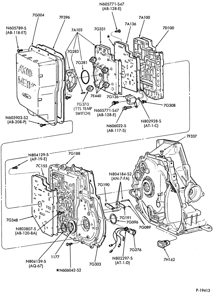 Схема AXOD TYPE - INTERNAL PARTS-INTERNAL PARTS - main control valve body (7A100)-DC,E,ME