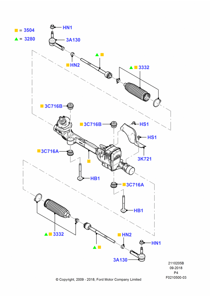 Схема Рулевой механизм, 3.5L DOHC T/C V6 Gas; 06.07.2009–29.02.2012