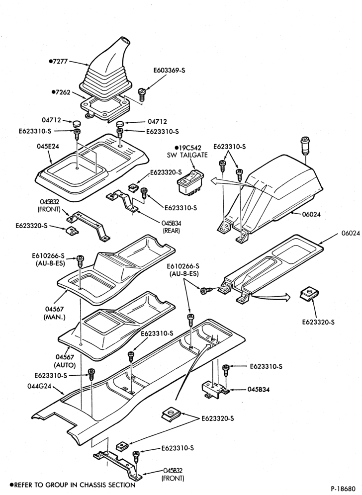 Схема BODY FRONT-Console - floor mounted
