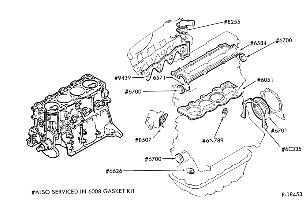 Схема 4 CYL. 1.6L (98 C.I.D.) & 1.9L (116 C.I.D.)-Engine gasket set (6008)