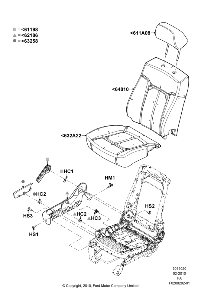 Схема Подушки и обогрев передних сидений, With Passenger Manual Seat Adjuster; 22.02.2010–05.07.2016