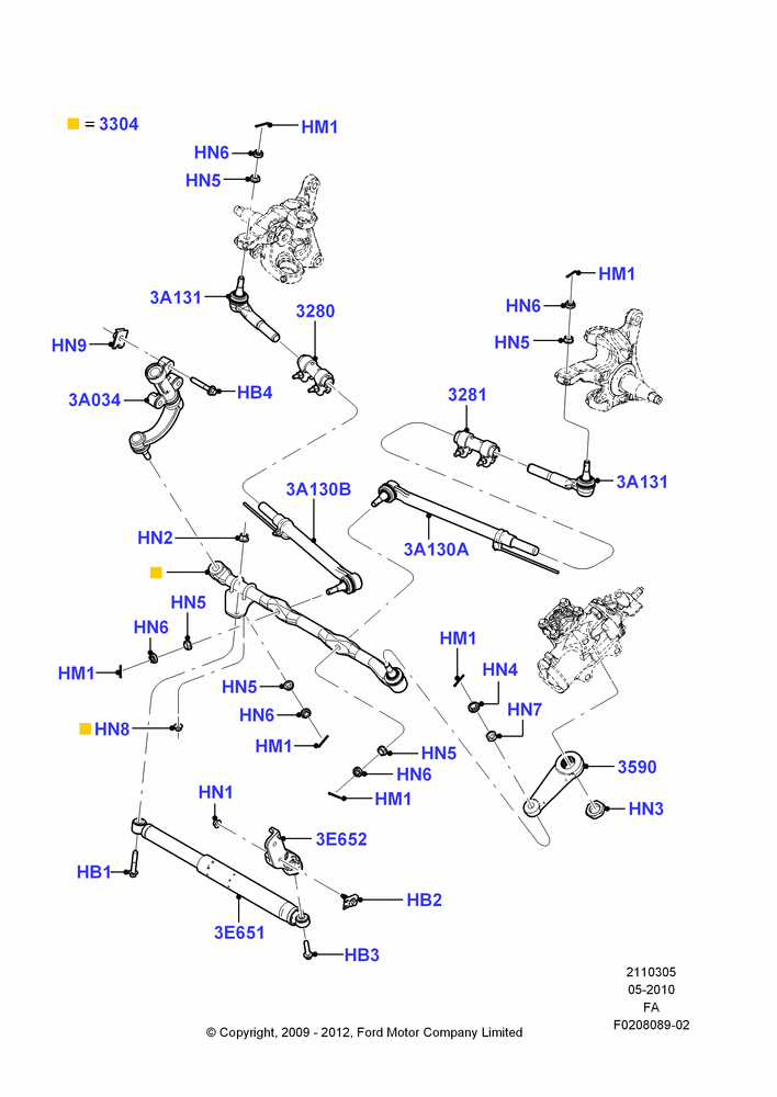Схема Steering Linkage, Ford 250 Series, Ford 350 Series, LHD RWD; 22.02.2010–05.07.2016