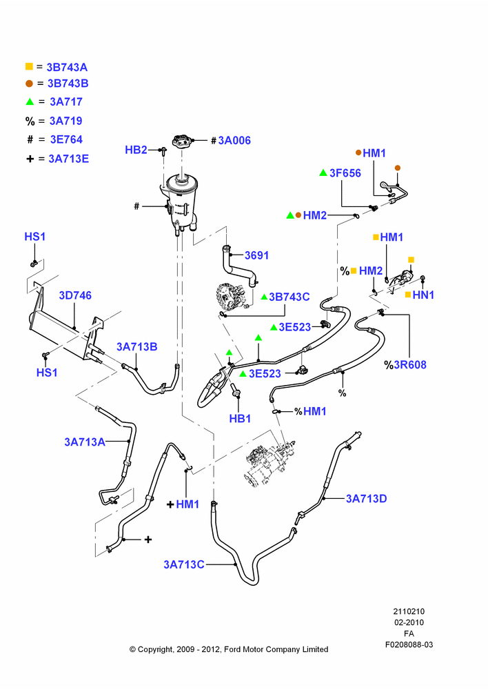 Схема Supply & Return Hoses - Power Strg, 6.2L 16V OHC NA V8 Gas, 6.8L Gas EFI V10, With 4 Wheel Disc Brake Hydro-Boost; 22.02.2010–19.07.2010