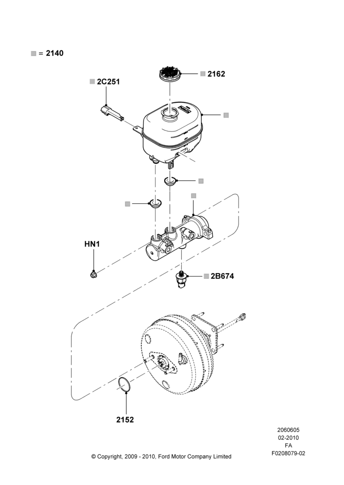 Схема Главный тормозной цилиндр, Power 4-Wheel Disc Vacuum Boost; 22.02.2010–05.07.2016
