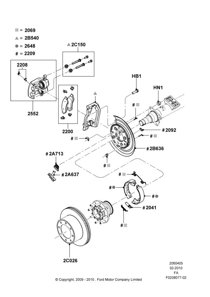 Схема Задние тормозные диски и суппорты, Ford 250 Series, Ford 350 Series, With Single Rear Wheels; 22.02.2010–22.10.2012