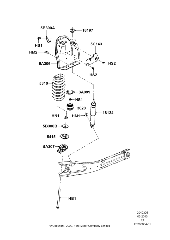 Схема Передние стойки и пружины, Ford 250 Series, Ford 350 Series, LHD RWD; 22.02.2010–05.07.2016
