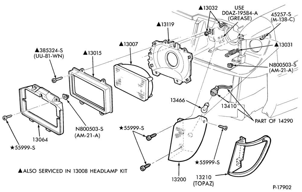 Схема LAMPS-Headlamp, parking and front fender side marker
