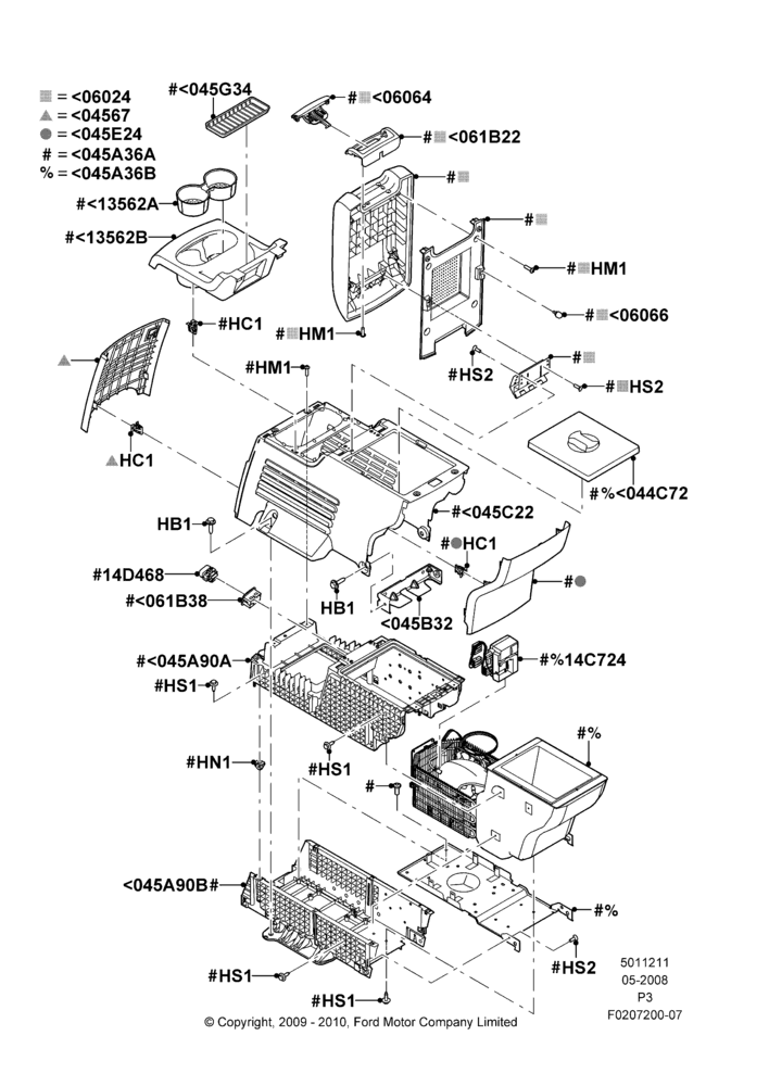 Схема Консоль напольная задняя, With Refrigerated Van Pack; 02.05.2008–29.02.2012