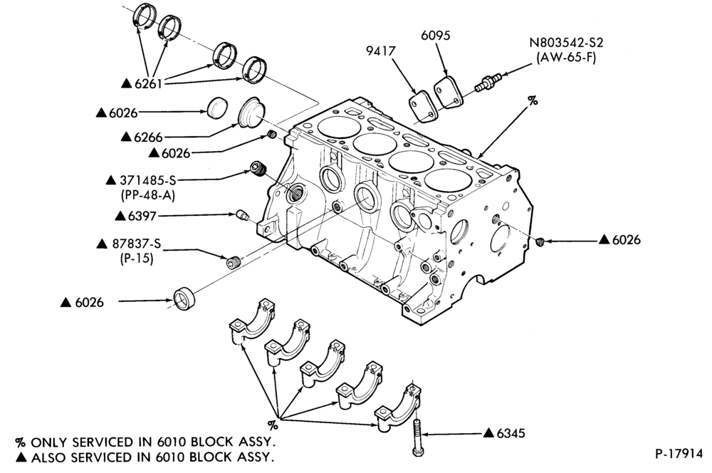 Схема 4 CYL. 2.3L (140 C.I.D.) HSC-Cylinder block plugs
