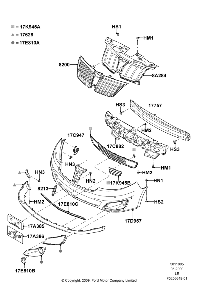 Схема Решётка радиатора и передний бампер, 3.5L DOHC T/C V6 Gas; 15.06.2009–06.02.2012