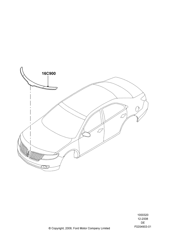 Схема Декор кузова — перед, Lincoln Division Derivative, Accessory, Hood Air Deflector; 04.02.2009–29.07.2012
