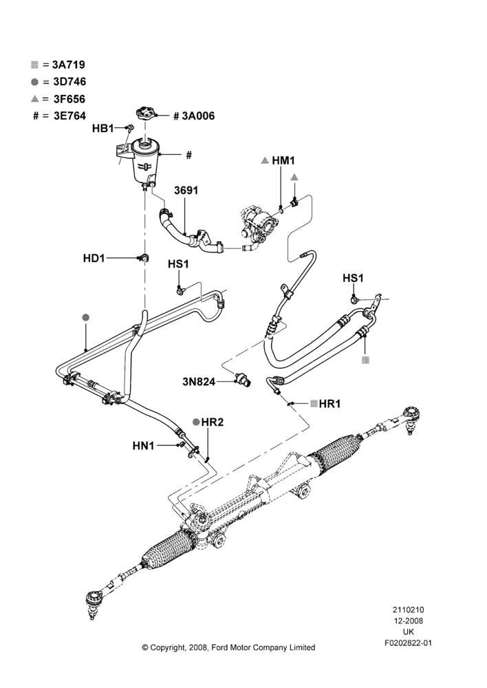 Схема Supply & Return Hoses - Power Strg, 4.0L V6 12V SOHC EFI; 01.12.2008–29.10.2010