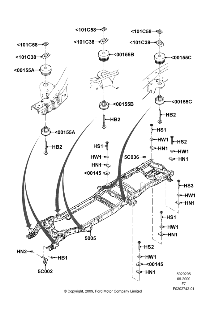 Схема Рама шасси, Wide Frame (Pickup), Super Cab; 29.06.2009–12.02.2010