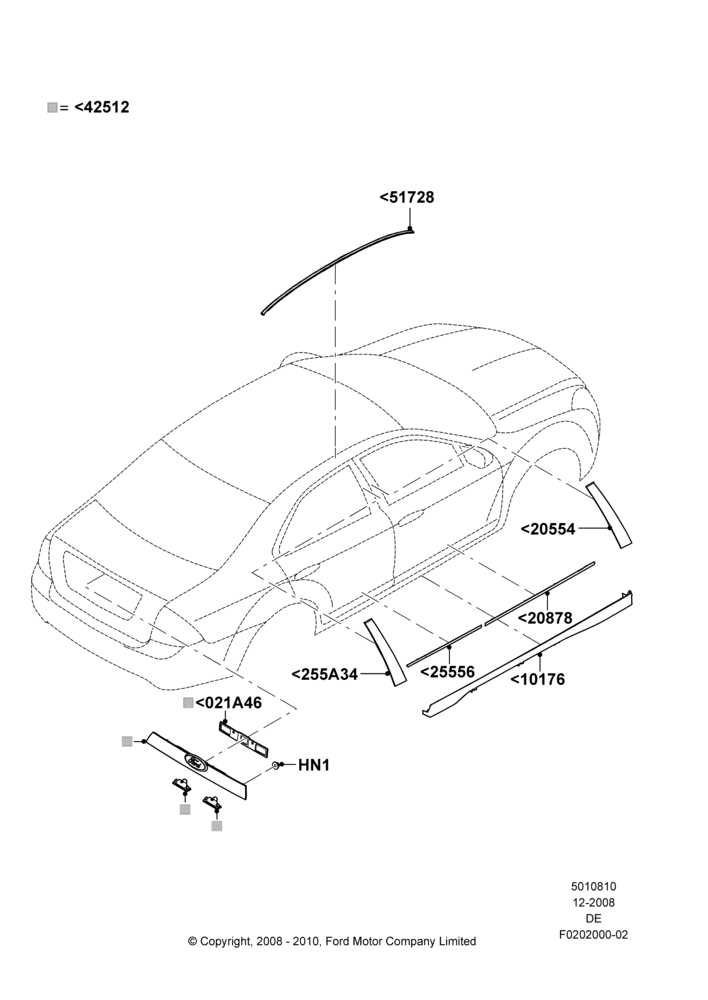 Схема Молдинги кузова, Ford Division Derivative; 04.02.2009–29.07.2012
