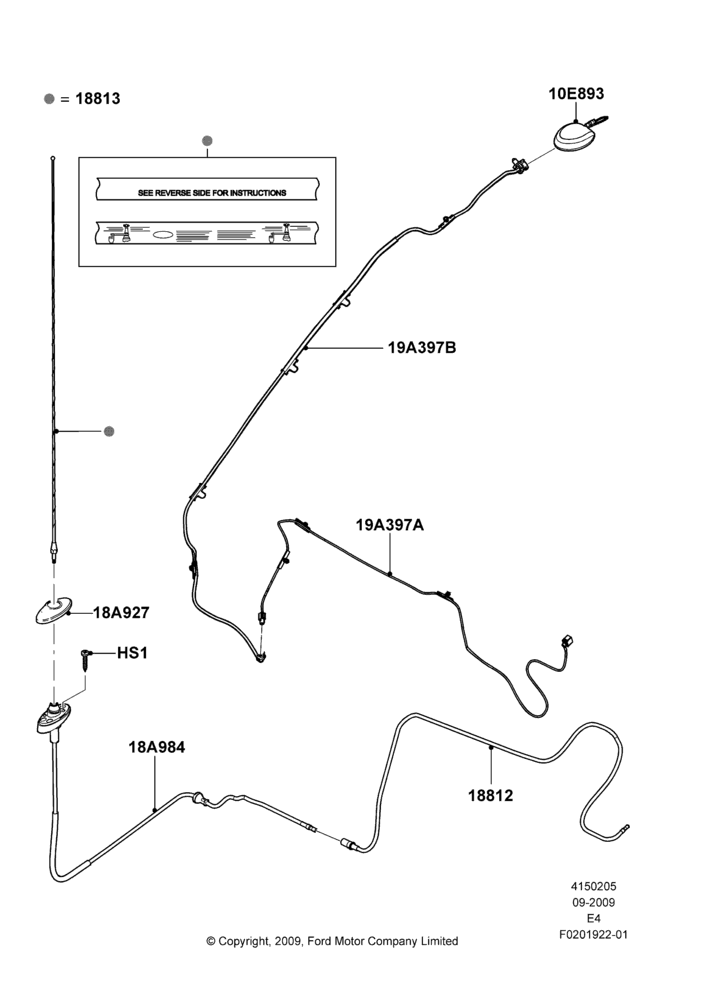 Схема Антенна, With Satellite Radio Reception, All Radios Less Navigation, AM/FM/Satellite Antenna; 24.08.2009–22.08.2011