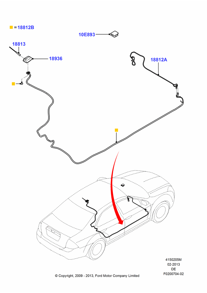 Схема Антенна, Ford And Mercury Derivative, Less AM/FM Stereo/6 CD/Nav System, With Satellite Radio Reception, Cellphone Interface System - 2; 04.02.2009–29.07.2012