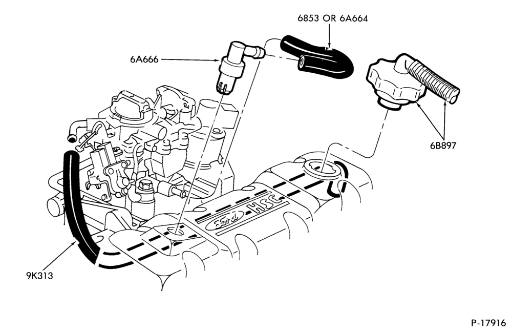 Схема 4 CYL. 2.3L (140 C.I.D.) HSC-Crankcase ventilation system