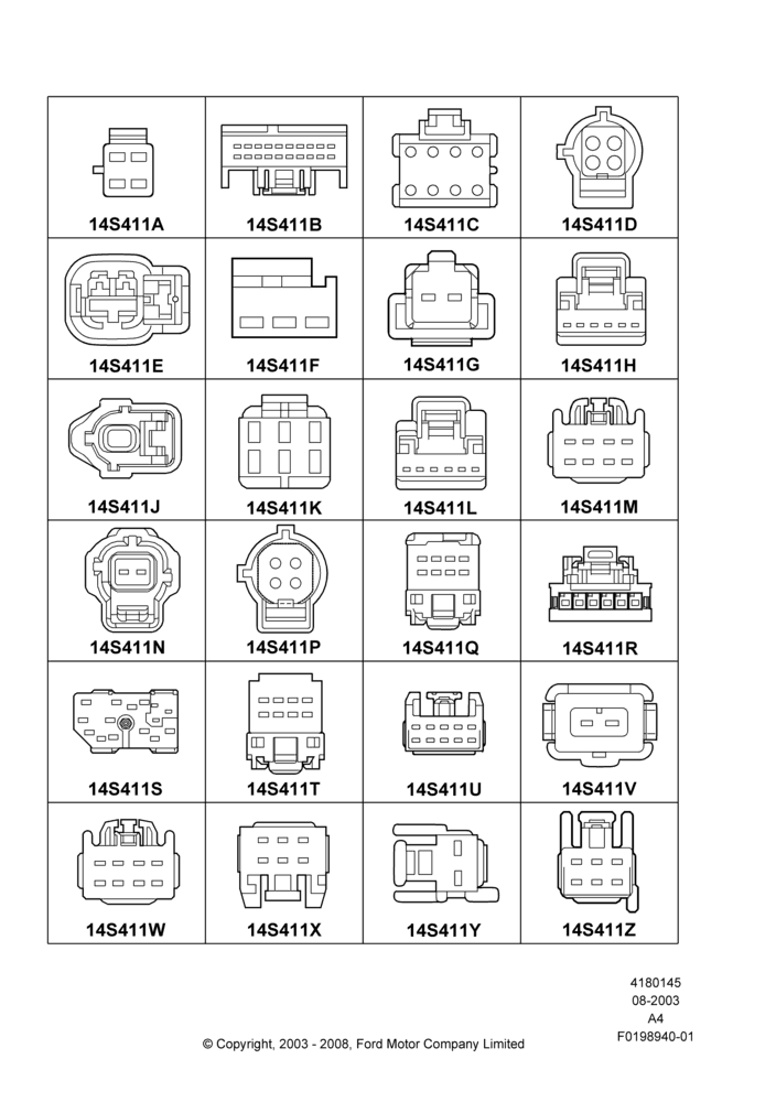 Схема Ремонтные жгуты проводки, Page A, Switches; 25.08.2003–02.01.2007