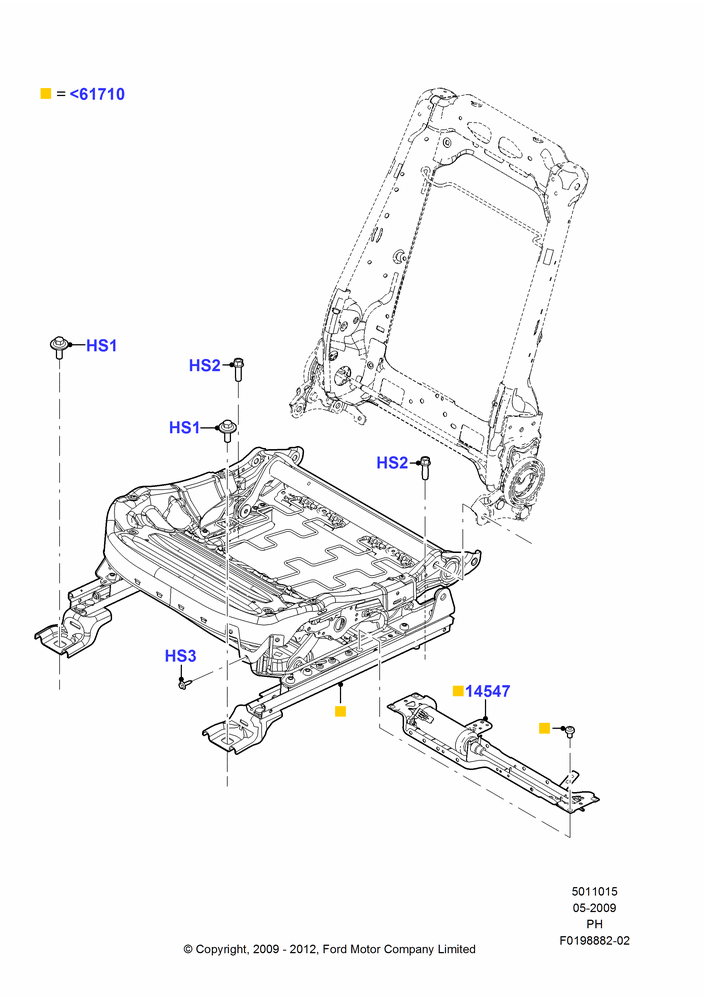 Схема Основание переднего сиденья, With Driver 6 Way Pwr.Seat Adjuster; 15.06.2009–06.02.2012