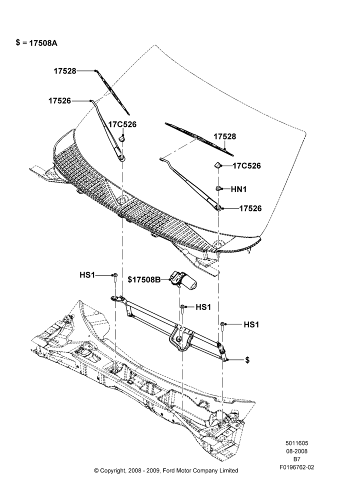 Схема Стеклоочиститель лобового стекла, Speed Sensitive Windscreen Wipers; 15.09.2008–11.08.2014