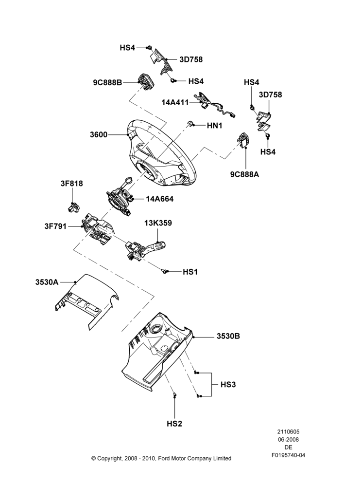 Схема Рулевое колесо, Ford Division Derivative; 04.02.2009–03.08.2009