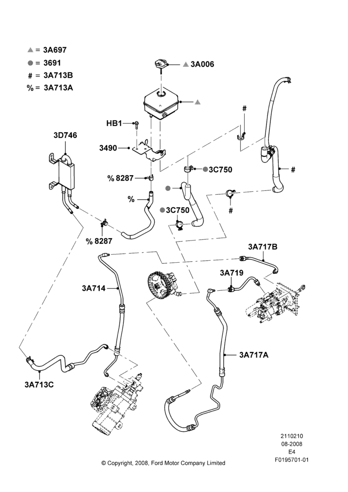 Схема Supply & Return Hoses - Power Strg, Stripped Chassis, With Double Rear Wheels, With Gas Engines; 06.08.2007–26.07.2010