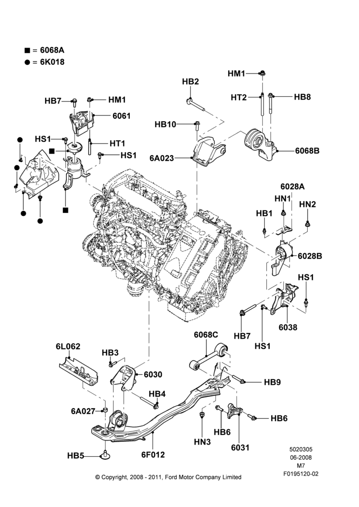 Схема Опоры двигателя, 2.5L 4v PFI I4 Gas/Electric; 23.06.2008–29.04.2012