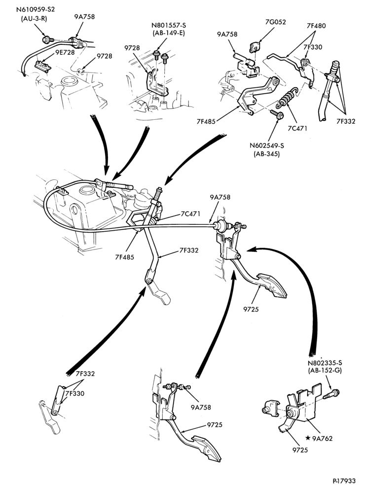 Схема 4 CYL. 2.3L (140 C.I.D.) HSC-Accelerator linkage- A/T