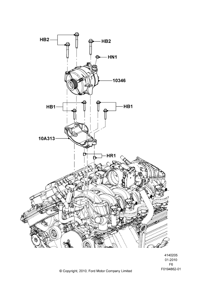 Схема Генератор и крепление, 6.2L 16V OHC NA V8 Gas; 01.02.2010–23.12.2014