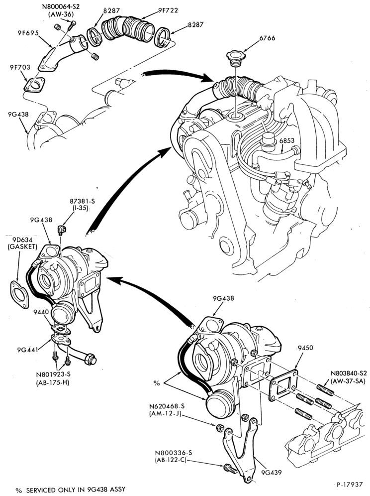 Схема 4 CYL. 2.3L (140 C.I.D.)-Turbocharger installation