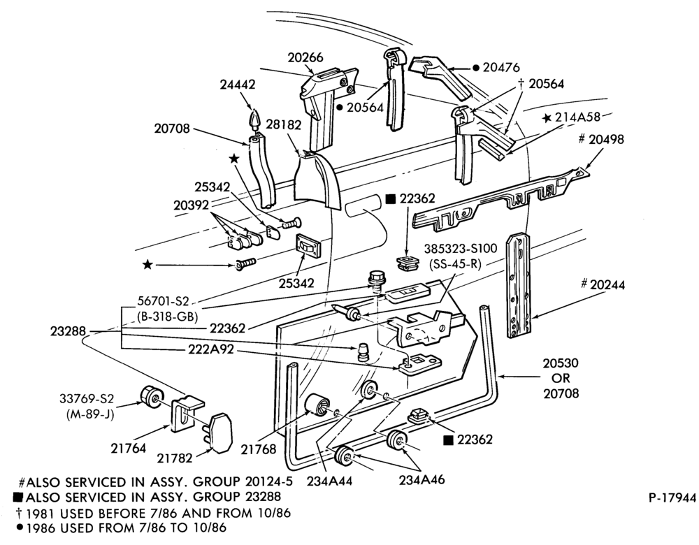 Схема LIFT/TAILGATE, LUGGAGE & BACK WINDOW-Convertible roof braces, door and window parts