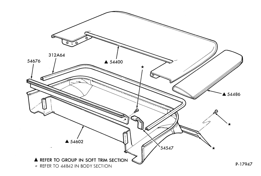 Схема SOFT, INTERIOR TRIM-Folding top compartment and hood - Mustang