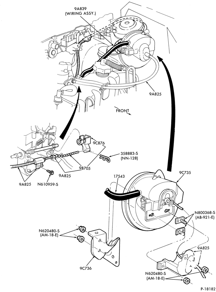 Схема 4 CYL. 2.3L (140 C.I.D.) HSC-Speed control production installation- engine compartment
