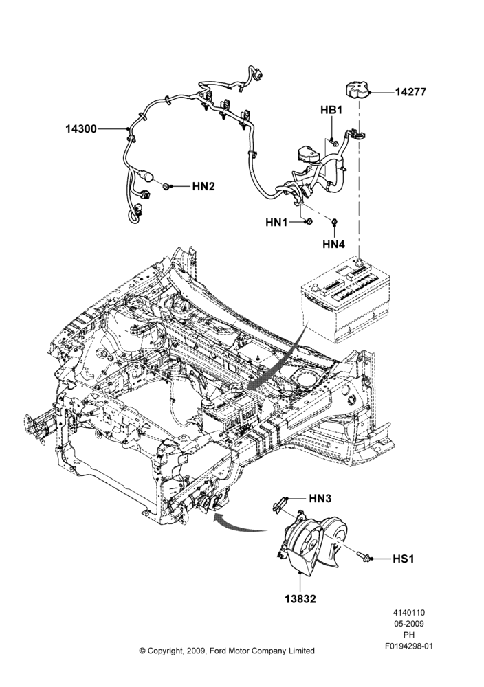 Схема Провода АКБ и звуковой сигнал, 3.5L 4V DOHC VCT SMPI V6 Gas; 15.06.2009–06.02.2012