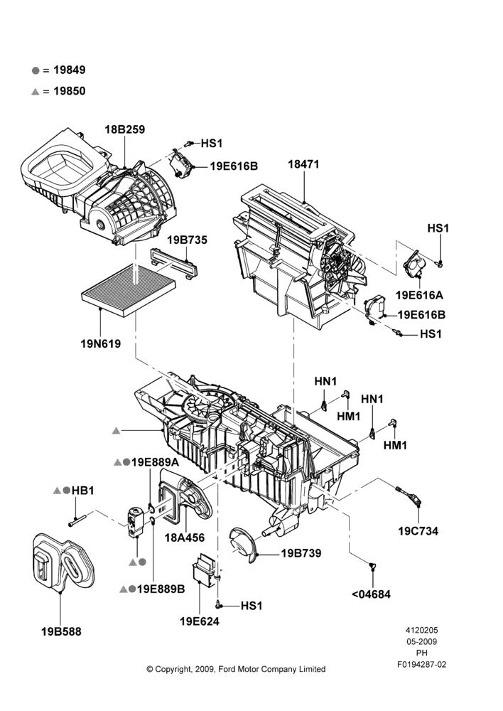 Схема Климат — наружные компоненты, Manual Air Conditioning; 15.06.2009–01.03.2019