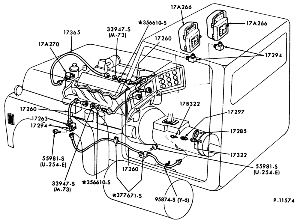 Схема SPEEDOMETER & TACHOMETER CABLES-Speedometer & tachometer cables-8 cyl. 522, 573 Cat. diesel-F600/800