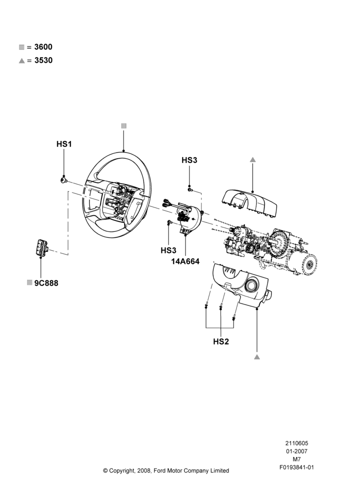 Схема Рулевое колесо, 2.3LI4 16v Gas/Electric DOHC Hybrid, Basic Type Steering Wheel; 08.01.2007–23.06.2008