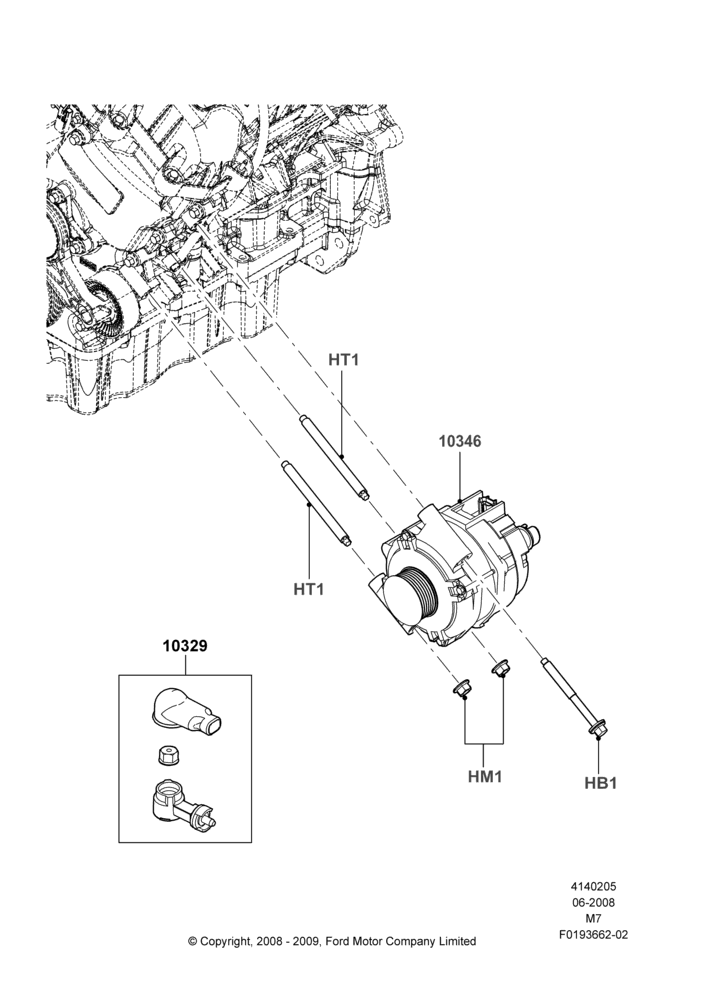 Схема Генератор и крепление, 3.0L 4V OHC V6 Duratec 230HP; 23.06.2008–29.04.2012